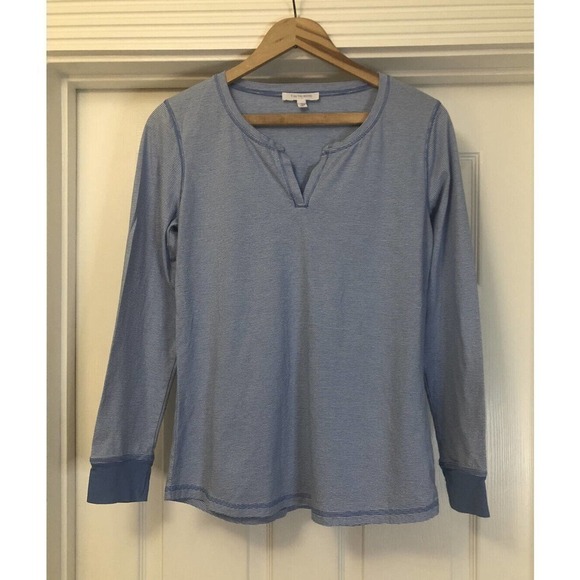 T By Talbots Blue White Pin Stripe Long Sleeve V-Neck T-Shirt Wms Size Small - Picture 1 of 4